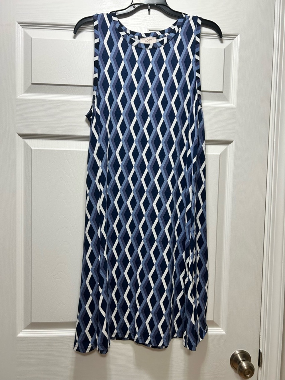 LOFT Navy and White Geometric Midi Dress